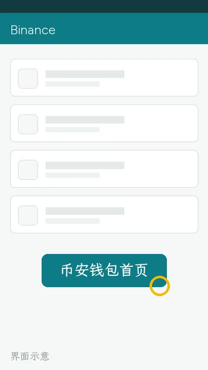币安钱包首页,圈出划转/转账入口(界面示意)